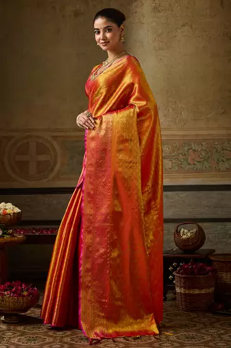orange color beautiful woven designer partywear saree