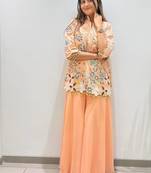 peach color embroidery and sequnce work georgette salwar suit