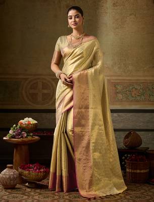 gold color beautiful woven designer partywear saree 1
