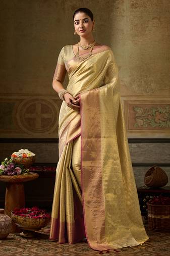 gold color beautiful woven designer partywear saree