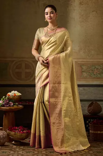gold color beautiful woven designer partywear saree