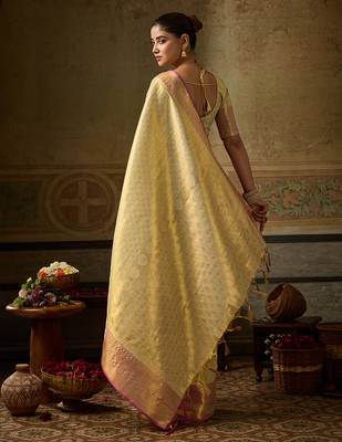 gold color beautiful woven designer partywear saree 2