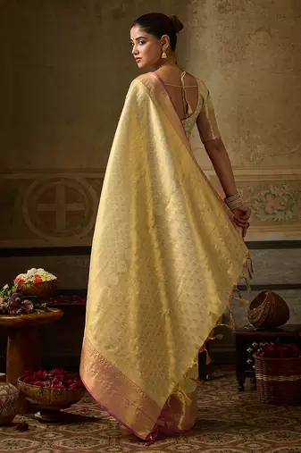 gold color beautiful woven designer partywear saree