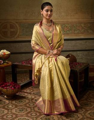 gold color beautiful woven designer partywear saree 3