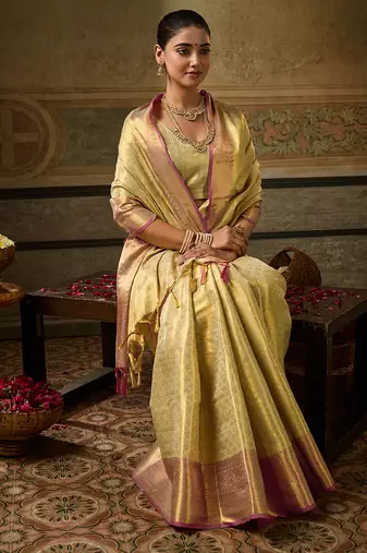 gold color beautiful woven designer partywear saree