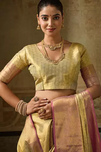 gold color beautiful woven designer partywear saree