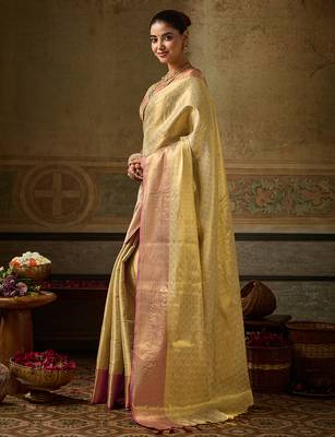 gold color beautiful woven designer partywear saree 5