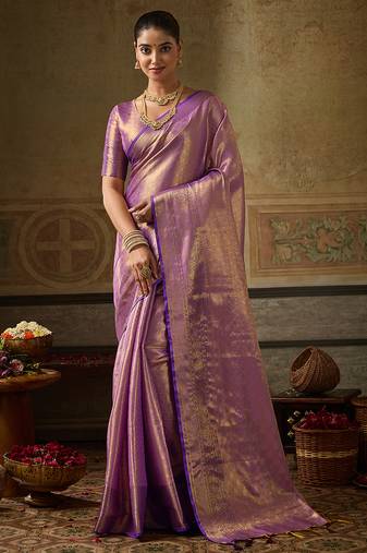 lavender color beautiful woven designer partywear saree