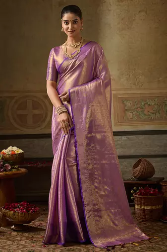 lavender color beautiful woven designer partywear saree