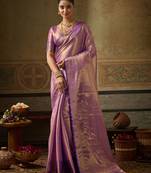 lavender color beautiful woven designer partywear saree