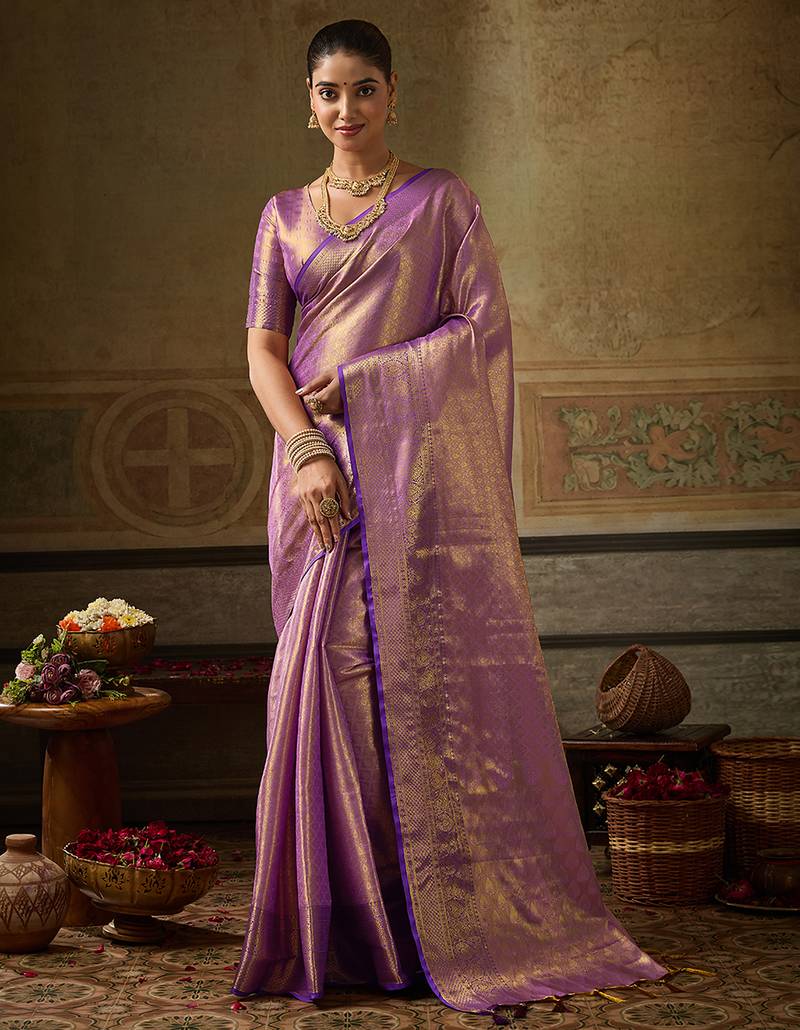 lavender color beautiful woven designer partywear saree