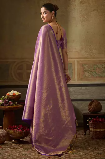 lavender color beautiful woven designer partywear saree