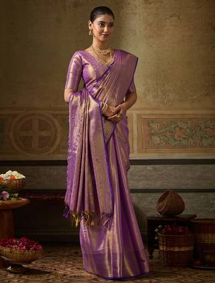 lavender color beautiful woven designer partywear saree 3