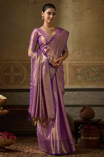 lavender color beautiful woven designer partywear saree