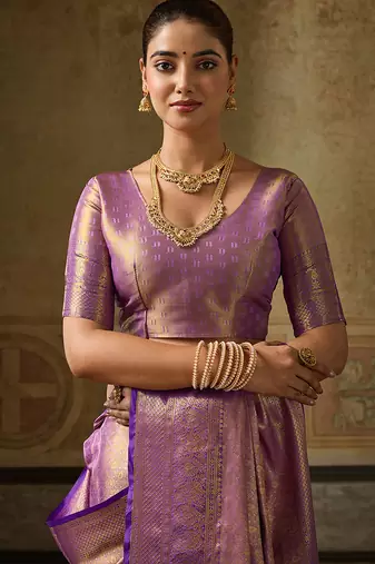 lavender color beautiful woven designer partywear saree