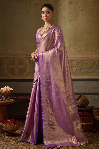 lavender color beautiful woven designer partywear saree