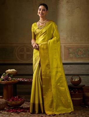 lemon color beautiful woven designer partywear saree 1
