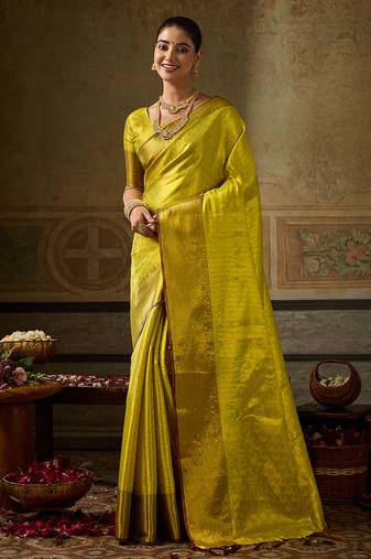 lemon color beautiful woven designer partywear saree