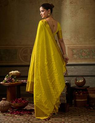 lemon color beautiful woven designer partywear saree 2