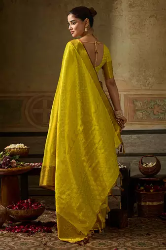 lemon color beautiful woven designer partywear saree