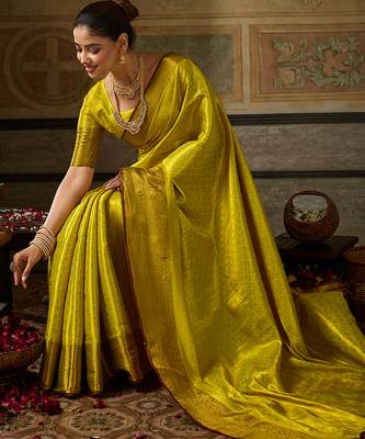 lemon color beautiful woven designer partywear saree 3