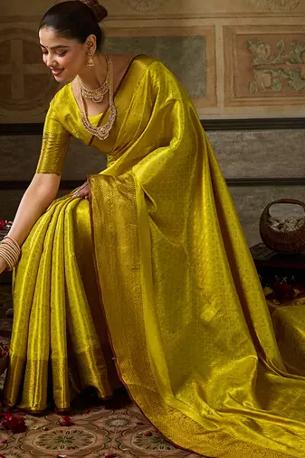 lemon color beautiful woven designer partywear saree