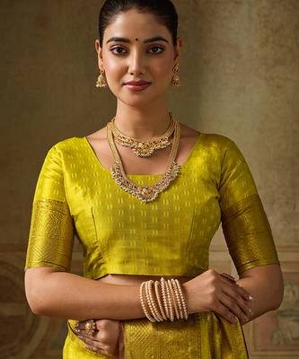 lemon color beautiful woven designer partywear saree 4