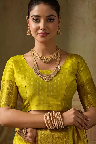 lemon color beautiful woven designer partywear saree