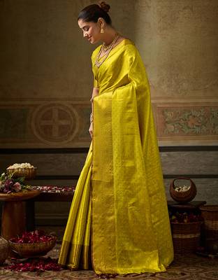 lemon color beautiful woven designer partywear saree 5