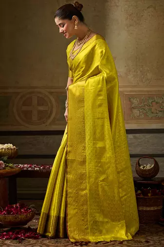 lemon color beautiful woven designer partywear saree