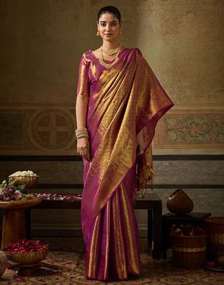 wine color beautiful woven designer partywear saree 3