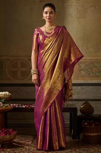 wine color beautiful woven designer partywear saree