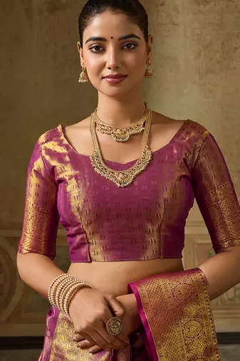 wine color beautiful woven designer partywear saree