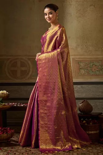 wine color beautiful woven designer partywear saree