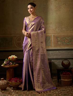 purple color beautiful woven designer partywear saree 1