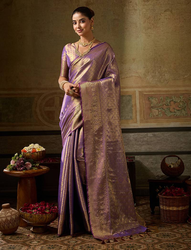 purple color beautiful woven designer partywear saree