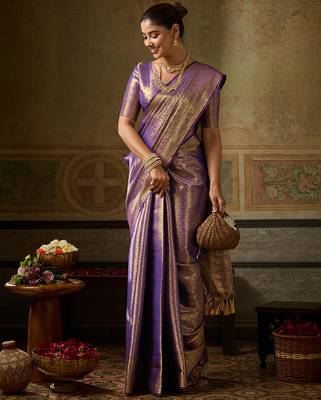 purple color beautiful woven designer partywear saree 3