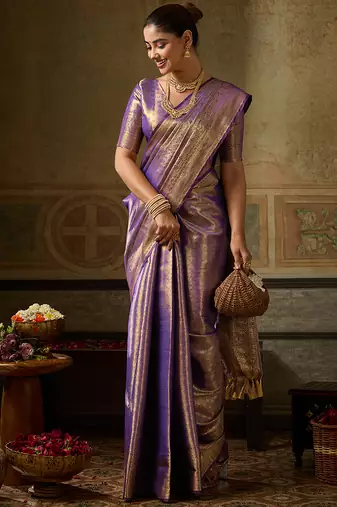 purple color beautiful woven designer partywear saree