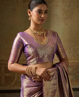 purple color beautiful woven designer partywear saree 4