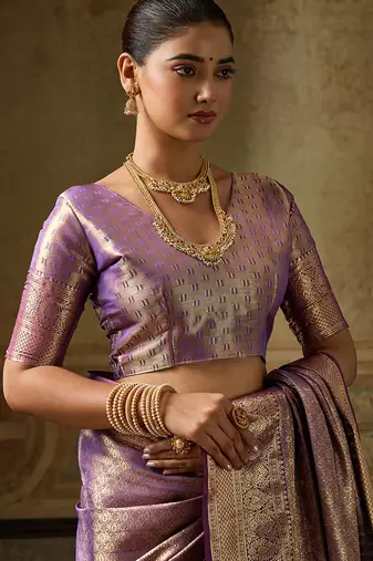 purple color beautiful woven designer partywear saree