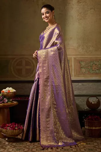 purple color beautiful woven designer partywear saree