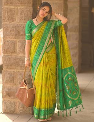 yellow color soft silk blend smart designer sophisticated rich looks saree 1