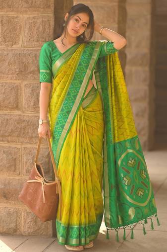 yellow color soft silk blend smart designer sophisticated rich looks saree