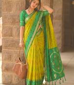yellow color soft silk blend smart designer sophisticated rich looks saree