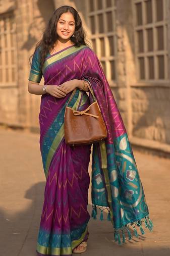 purple color soft silk blend smart designer sophisticated rich looks saree