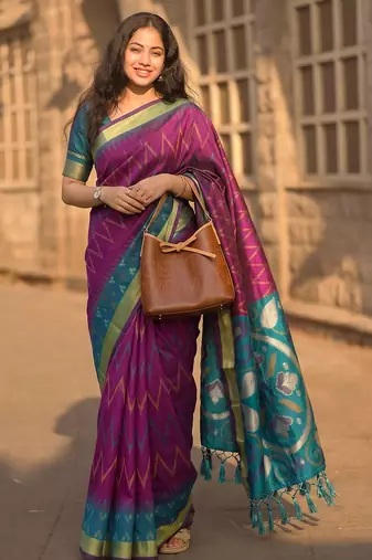 purple color soft silk blend smart designer sophisticated rich looks saree