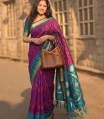 purple color soft silk blend smart designer sophisticated rich looks saree