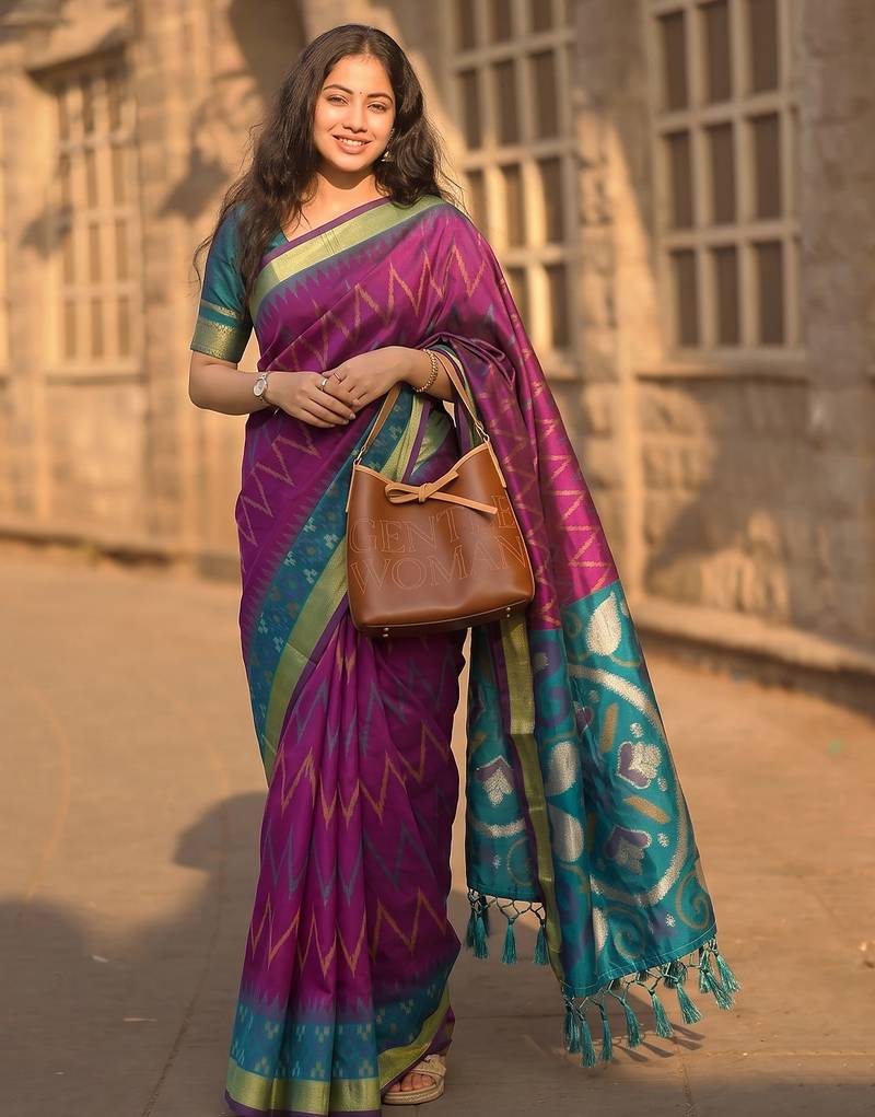 purple color soft silk blend smart designer sophisticated rich looks saree