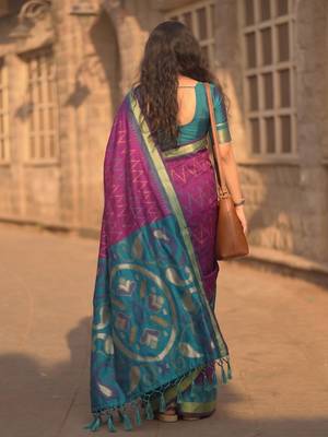 purple color soft silk blend smart designer sophisticated rich looks saree 2
