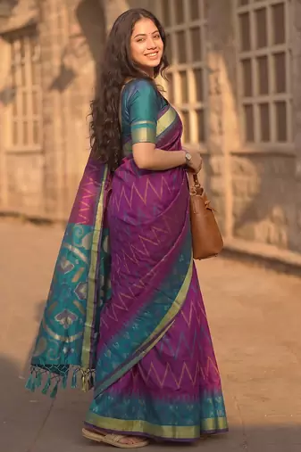 purple color soft silk blend smart designer sophisticated rich looks saree